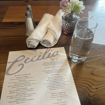 Cecilia - Cocktail menu and table - Breakfast & Brunch Near Me - Vancouver, Washington