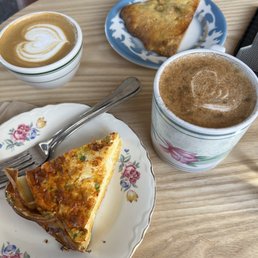 Cheddar scallion quiche, mango scone Cheddar scallion quiche, mango scone