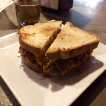 Spacebar - Grilled cheese w/ pulled pork, jalapeños, grilled shallots, & cheddar cheese on rye bread - Bars Near Me - Falls Church, Virginia Spacebar - Grilled cheese w/ pulled pork, jalapeños, grilled shallots, & cheddar cheese on rye bread - Bars Near Me - Falls Church, Virginia
