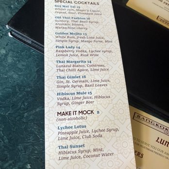 Bangkok Thai on Main - Cocktail menu - Thai Near Me - Park City, Utah