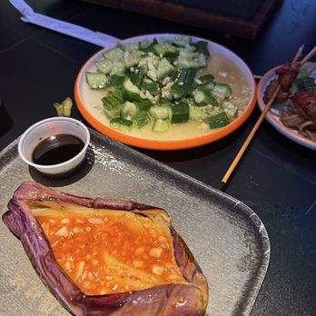 Xinjiang BBQ - Eggplant and cucumber with garlic - Asian Fusion Near Me - San Diego, California Xinjiang BBQ - Eggplant and cucumber with garlic - Asian Fusion Near Me - San Diego, California