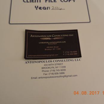 Antonopoulos Consulting - Business card with my file. - Tax Services Near Me - Brooklyn, New York
