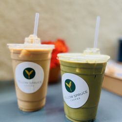 Yellow Spruce Roasters - Iced Oat milk Latte & Iced Matcha Latte