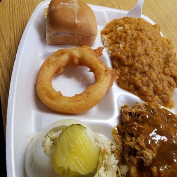 Joe Bessinger's BBQ - Lil Joe plate (rice and hash, onion ring, pulled pork, and onion ring) - Barbeque Near Me - Summerville, South Carolina Joe Bessinger's BBQ - Lil Joe plate (rice and hash, onion ring, pulled pork, and onion ring) - Barbeque Near Me - Summerville, South Carolina