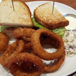 Boston Pizza - Chicken sandwich with onion rings!