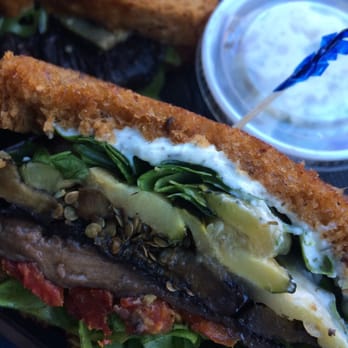 Wildflower - Portobello sandwich with a small side of potato salad - New American Near Me - Flagstaff, Arizona