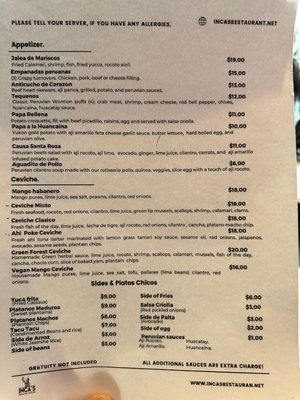 Menu photo 2 Inca's Peruvian Cuisine Sebastopol, CA Menu photo 2 Inca's Peruvian Cuisine Sebastopol, CA
