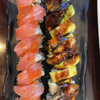 Ginza Sushi - Sexy Lady Roll ($16.95) & Dragon Roll ($15.95) - not fresh and very sloppily cut - Sushi Bars Near Me - San Jose, California