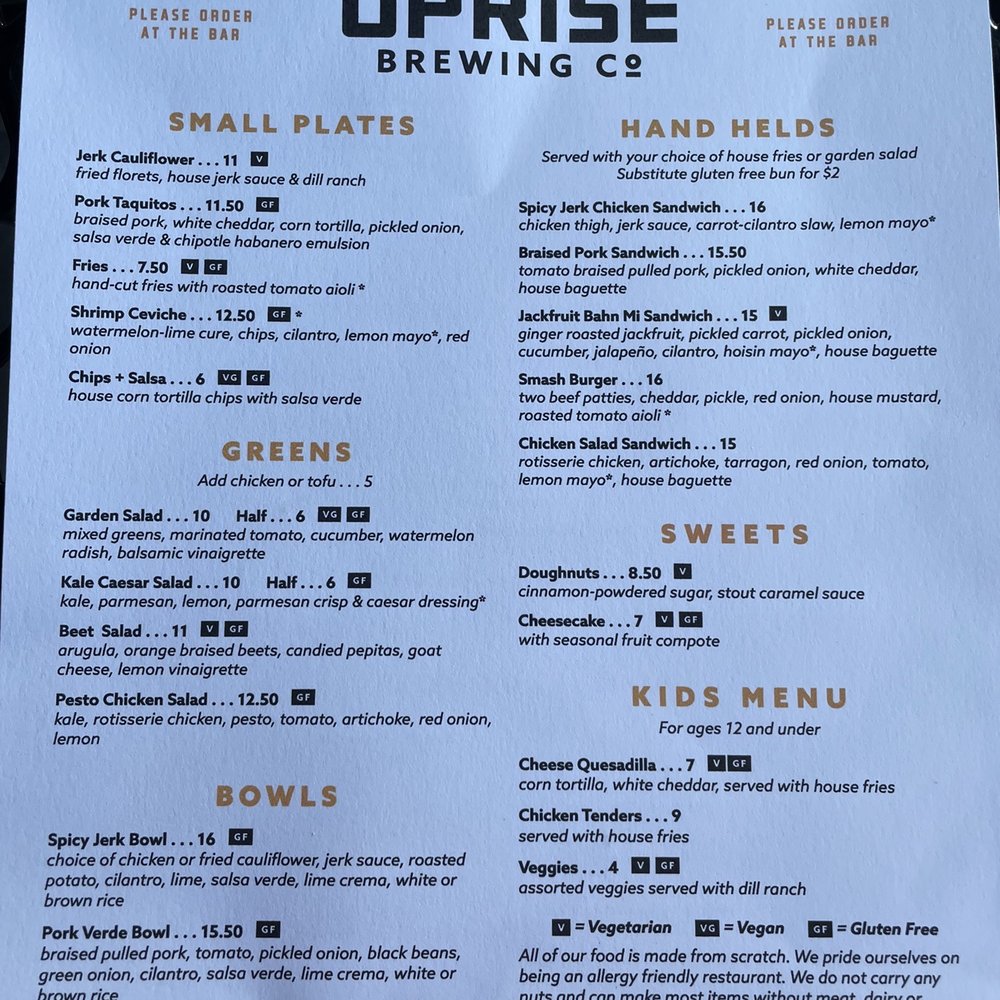 Uprise Brewing - Food menu - Breweries Near Me - Spokane, Washington Uprise Brewing - Food menu - Breweries Near Me - Spokane, Washington