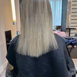 Hair before color, after color, and then the beautiful hair extensions that Michelle matched perfectly. You can't even tell!!