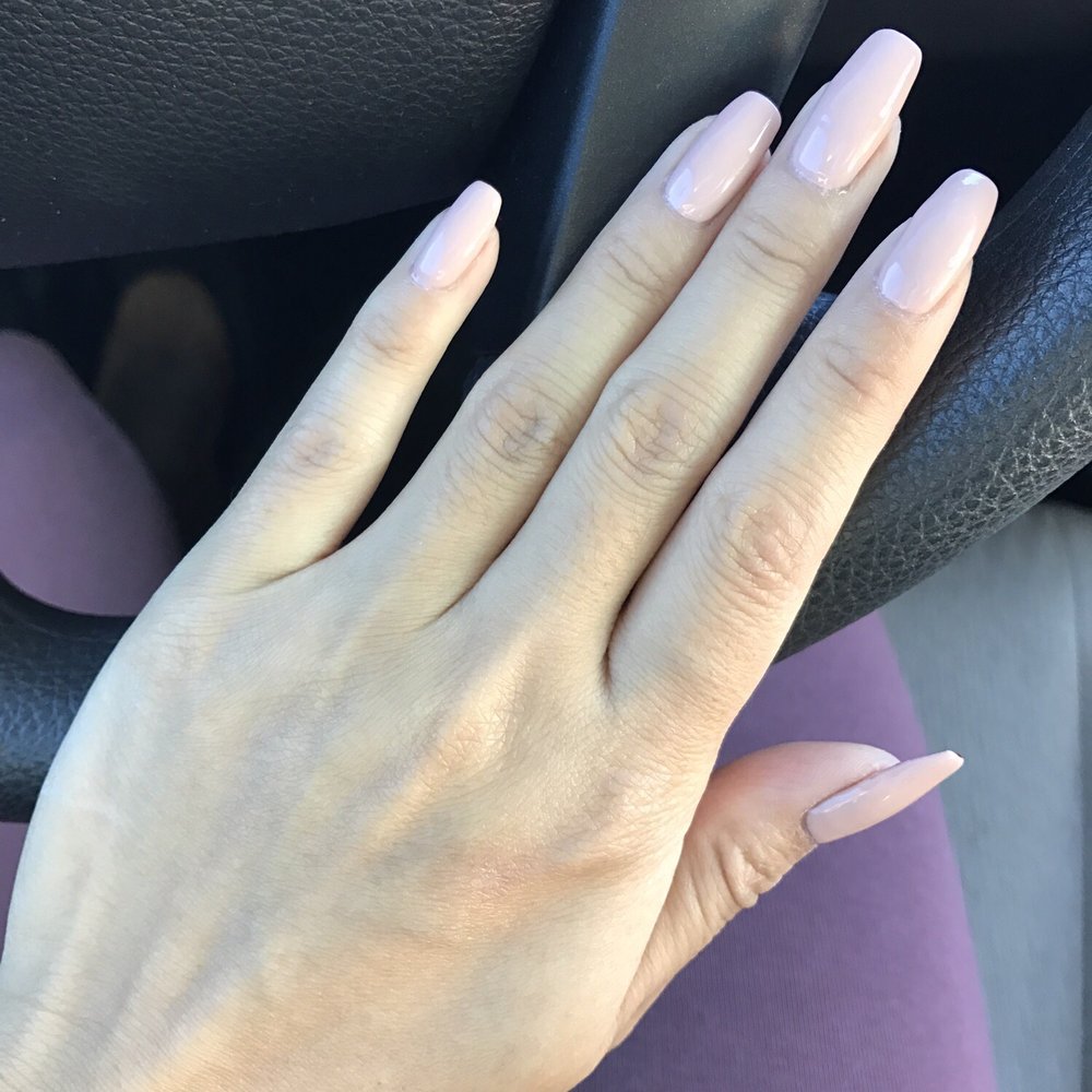 Delightful Nails - Photo 1 of 4: Nude on top of my real nails: slight coffin shape. - Nail Salons Near Me - Chandler, Arizona