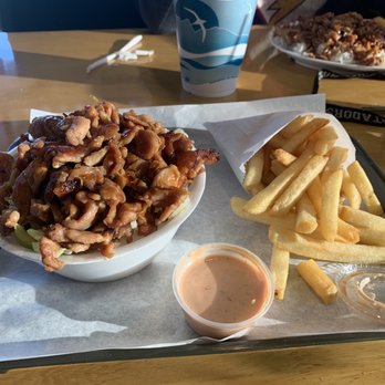 Jim's Burgers - Chicken teriyaki bowl, thousand island, and fries with an horchata - Burgers Near Me - Downey, California Jim's Burgers - Chicken teriyaki bowl, thousand island, and fries with an horchata - Burgers Near Me - Downey, California