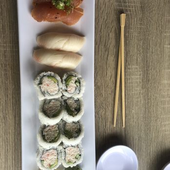 Ahi Sushi & Grill - Sushi lunch special with albacore nigiri instead of salmon and yellowtail and California roll. On the tuna the sauce was special. - Sushi Bars Near Me - San Marcos, California