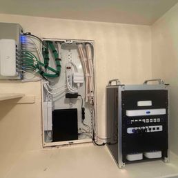 Rack, network switch install, cleaned up structured media enclosure.