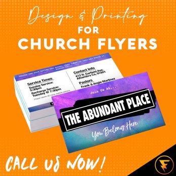 Flash Graphix - Church flyers done for The Abundant Place so they can spread the word. - Printing Services Near Me