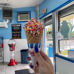 Ralph's Italian Ices - Vanilla waffle cone with rainbow sprinkles