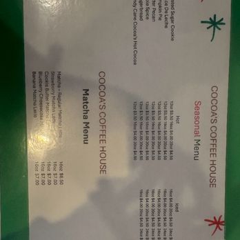 Cocoa's Coffee House - Seasonal Menu - Coffee & Tea Near Me - Bastrop, Texas