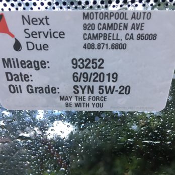 Motorpool Automotive - A special message on my oil change sticker - Auto Repair Near Me - Campbell, California