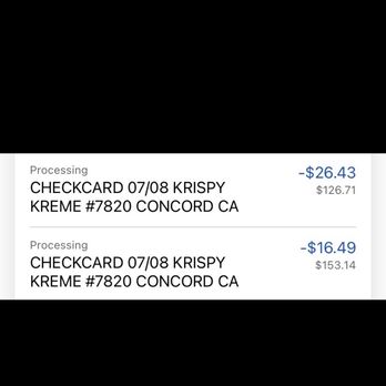 Krispy Kreme - two charges in the same day and I had only made one purchase - Donuts Near Me - Concord, California