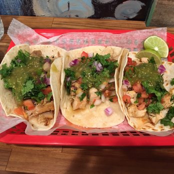 Caliente Mexican Grill - 2 chicken tacos and a carnita - Mexican Near Me - Providence, Rhode Island