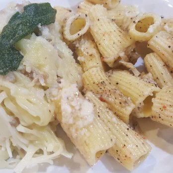 Mezzanotte - Half portions of Tajarin Salsiccia e Burro and Rigatoni Cacio e Pepe (8/21/20) - Italian Near Me - Seattle, Washington Mezzanotte - Half portions of Tajarin Salsiccia e Burro and Rigatoni Cacio e Pepe (8/21/20) - Italian Near Me - Seattle, Washington