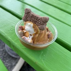 Sleeping Giant Ice Cream - Pup cup: Vanilla ice cream with peanut butter sauce and milk bone sprinkles.