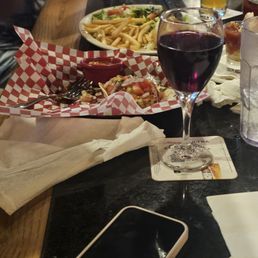 Red wine, tacos, fries Red wine, tacos, fries