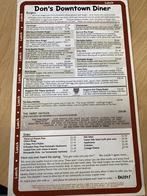 Menu photo 4 Don's Downtown Diner Bellefontaine, OH