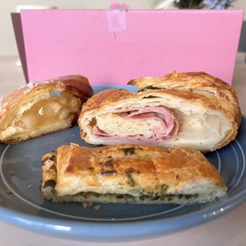 AM Donut & Yogurt - Top left: bear claw. Top right: ham & cheese w/ jalapeno. Front: spinach & cheese - Donuts Near Me - Monrovia, California