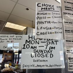 Choice of meats and hours