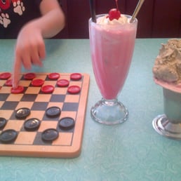 checkers, a nectar soda and ice cream