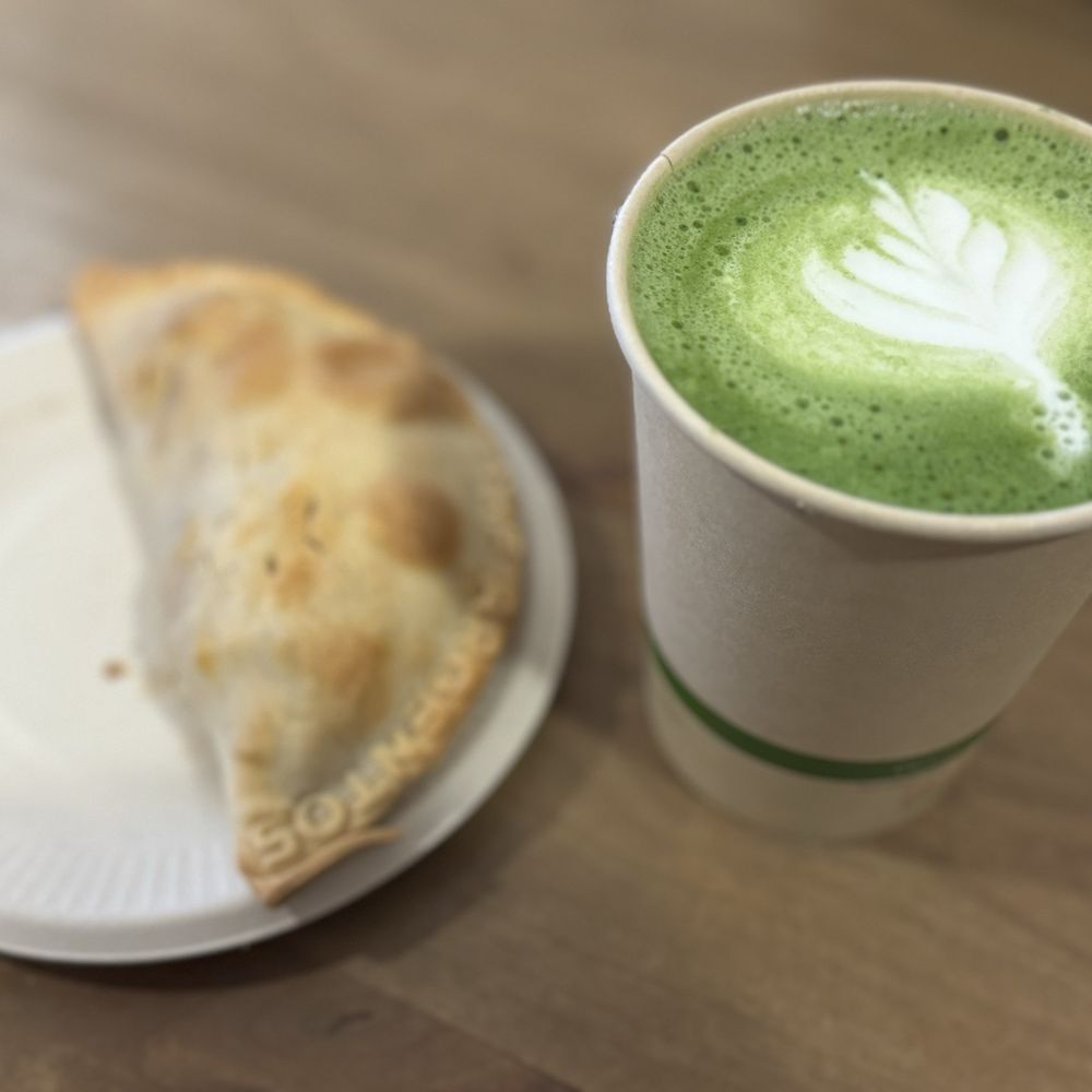 Chicken empanadas and matcha latte Chicken empanadas and matcha latte