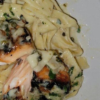 Adamo's - Re-made Salmon Piccata with hair - New American Near Me - Sacramento, California