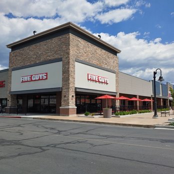 Five Guys - the outside of a five guys restaurant - Burgers Near Me - Midvale, Utah