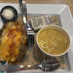 Bacon Spud and cup of Broccoli Soup. Bacon Spud and cup of Broccoli Soup.