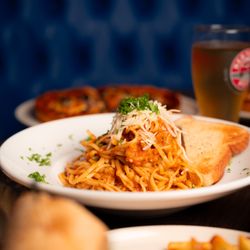 Saboo Restaurant - Shrimp pasta with roasted tomato and chili sauce