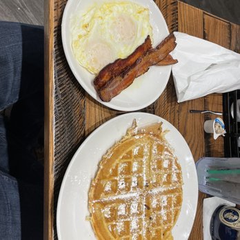 Another Broken Egg Cafe - Waffle. Eggs over medium and bacon - Breakfast & Brunch Near Me - Auburn, Alabama Another Broken Egg Cafe - Waffle. Eggs over medium and bacon - Breakfast & Brunch Near Me - Auburn, Alabama