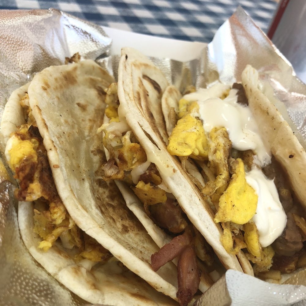 Top Taco - Ordered 3 breakfast tacos.  Ate 2 and took one to go!  Chilaquiles taco with Sour Cream was terrific! - Food Trucks Near Me - Austin, Texas