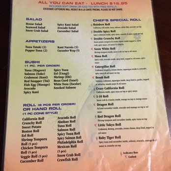 Sushi Masa - Front side of their all you can eat menu. - Sushi Bars Near Me - Baton Rouge, Louisiana Sushi Masa - Front side of their all you can eat menu. - Sushi Bars Near Me - Baton Rouge, Louisiana