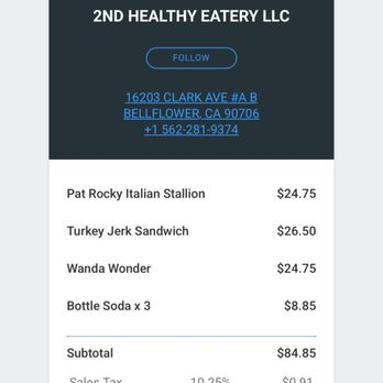 2nd Healthy Eatery - Receipt - Delis Near Me - Bellflower, California 2nd Healthy Eatery - Receipt - Delis Near Me - Bellflower, California