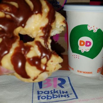 Dunkin' - My free french cruller dipped in chocolate with my hot chocolate  Yummy and warm - Donuts Near Me - Albuquerque, New Mexico