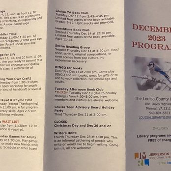 Louisa County Public Libraries - Dec 2023, Programs (front) - Libraries Near Me - Mineral, Virginia Louisa County Public Libraries - Dec 2023, Programs (front) - Libraries Near Me - Mineral, Virginia
