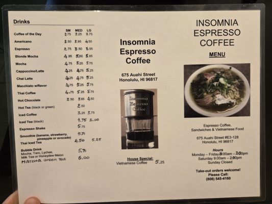 Menu photo 5 Insomnia Honolulu, HI