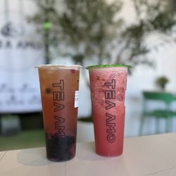 Pink Lychee w/Boba & Watermelon Green Tea