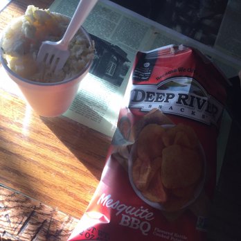 Louis' Lunch - The delicious potato salad and some bbq chips - Burgers Near Me - New Haven, Connecticut Louis' Lunch - The delicious potato salad and some bbq chips - Burgers Near Me - New Haven, Connecticut