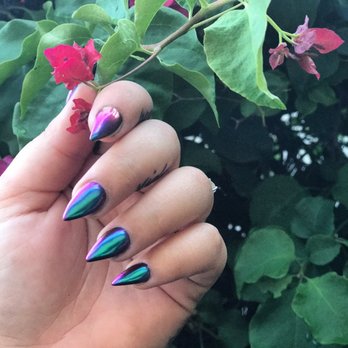 Diosa - Oil slick chrome acrylic nails, my favorite set ever! - Hair Salons Near Me - Artesia, California