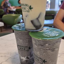 Coconut Sesame Slushy with Sesame Jelly x2 and Oolong with Sesame Jelly. Coconut Sesame Slushy with Sesame Jelly x2 and Oolong with Sesame Jelly.