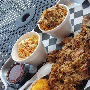 The Spotted Pig BBQ - Delicious pulled pork plate, slaw, sweet potato crunch, cornbread muffin, and sweet tea - Barbeque Near Me - Fair Play, South Carolina The Spotted Pig BBQ - Delicious pulled pork plate, slaw, sweet potato crunch, cornbread muffin, and sweet tea - Barbeque Near Me - Fair Play, South Carolina