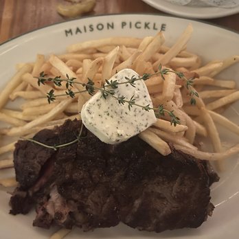 Maison Pickle - Steak Frites (not the temperature I requested, but pleasing to the eye... I would personally not order this again) - Cocktail Bars Near Me - New York, New York