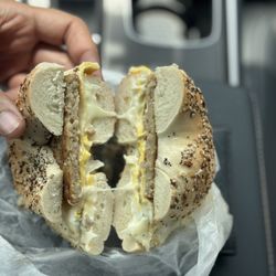 Freshco - Sausage egg and cheese on a toasted everything.
